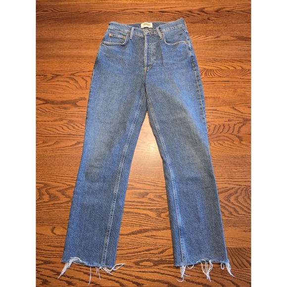 Agolde Denim - Agolde Riley Crop Jeans Womens Size 24 High Rise Straight Button Fly Raw Hem